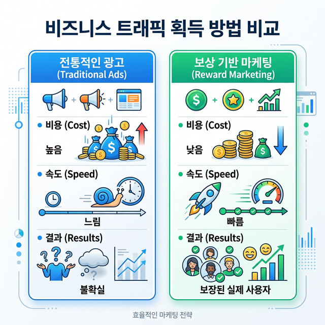 트래픽 확보 방법 비교 - 전통 광고 vs 리워드 마케팅